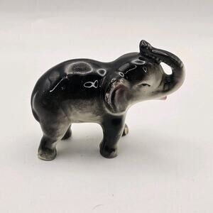 Vintage Ceramic Miniature ELEPHANT FIGURINE Trunk Up MADE IN JAPAN 2 3/4" Tall